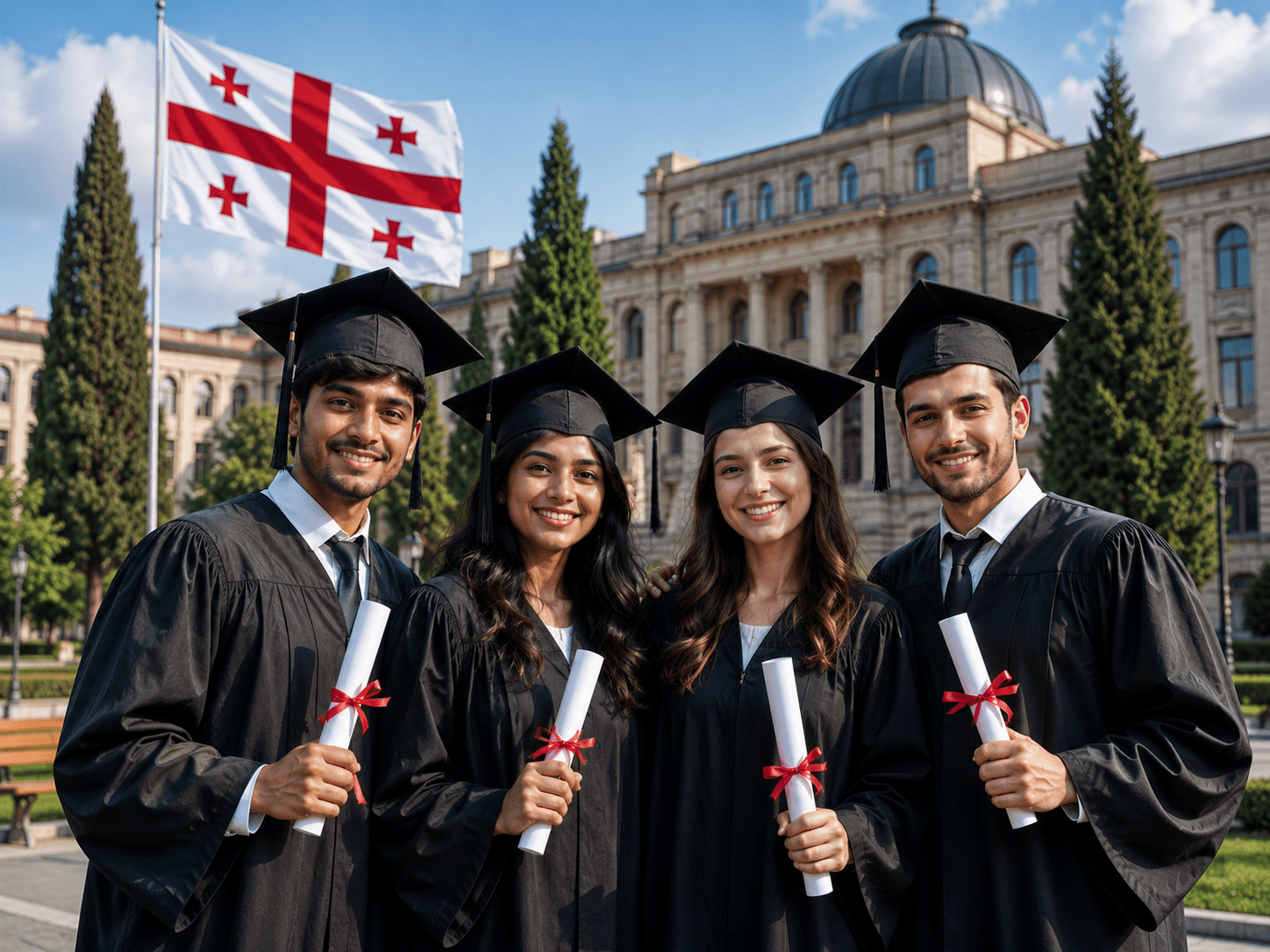 Graduates celebrating on a university campus